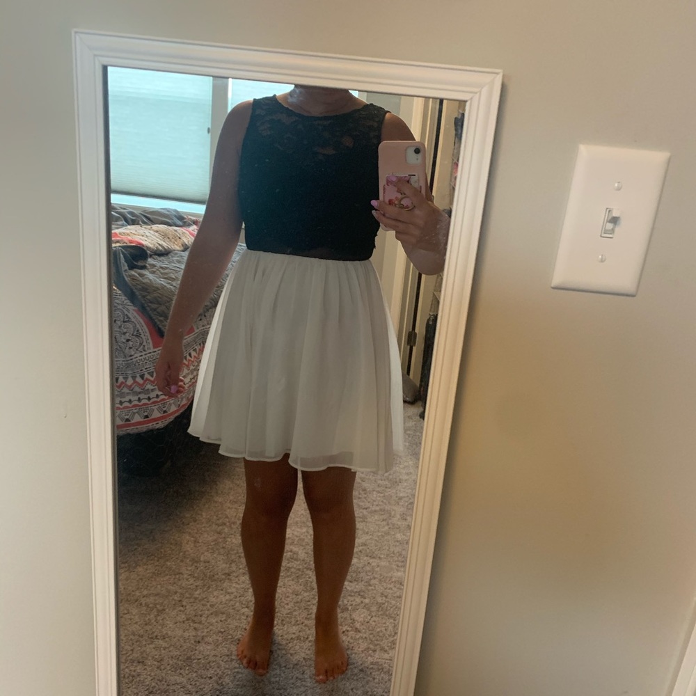 A black and white semi-formal dress.